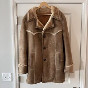Vintage Lakeland Mens‎ Sheepskin Wool Shearling Western Jacket Coat Size 42 USA